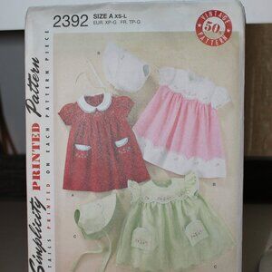 Simplicity Sewing Pattern 2392 Baby Dress And Bonnet with Embroidery Size XS-L